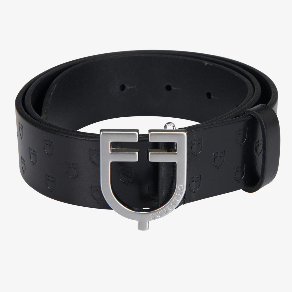 Equestro Leather Logo Belt With Logoed Buckle #colour_black-silver