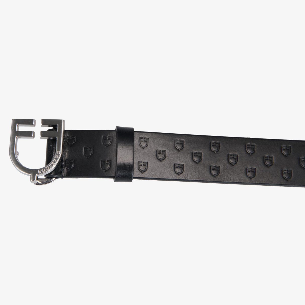 Equestro Leather Logo Belt With Logoed Buckle #colour_black-silver