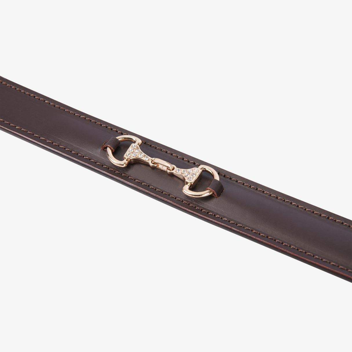 Equestro Leather Belt With Snaffle Bits And Rhinestones #colour_brown-gold