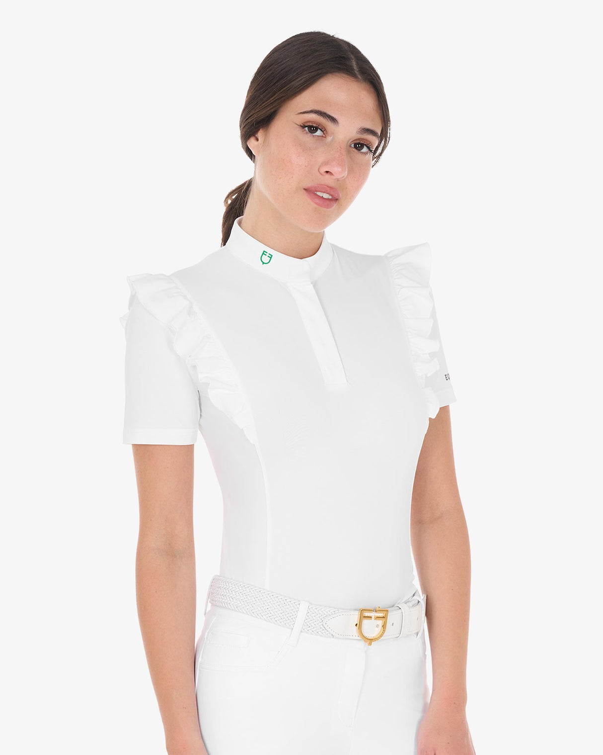 Equestro Women's Slim Fit Competition Polo Shirt With Ruffles