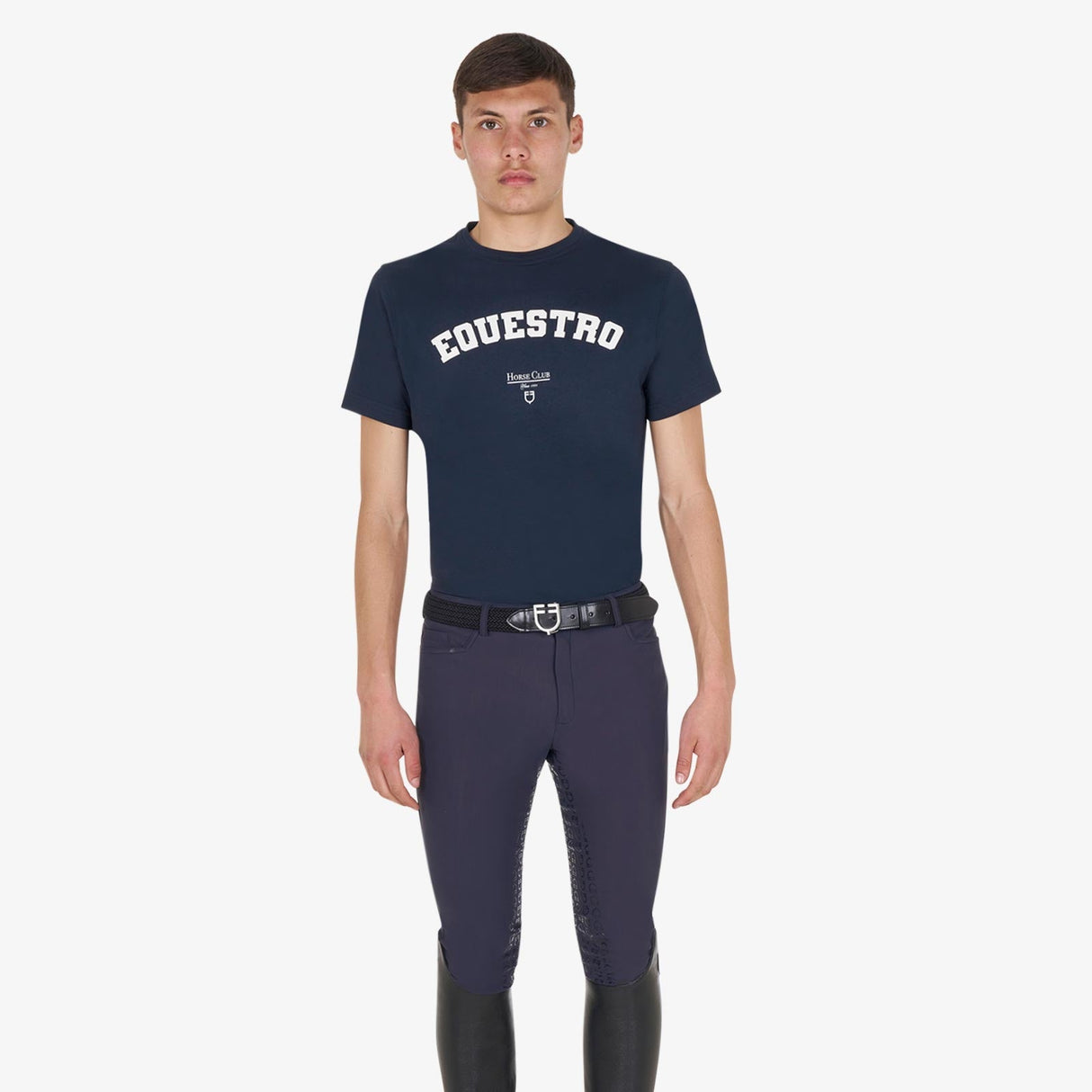 Equestro Men's Horse Club Cotton T-Shirt #colour_blue