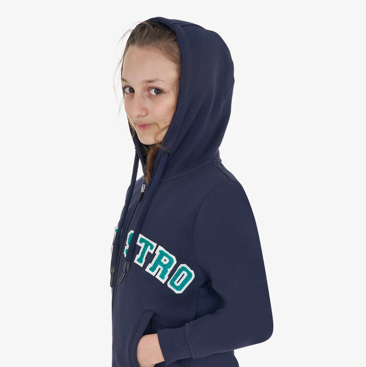 Equestro Kids' Hoodie With Zip And Sponge Lettering #colour_blue-green