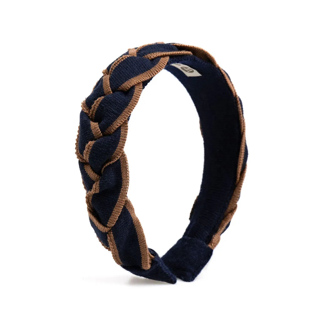 Waring Brooke Signature Plait Hairband #colour_navy-tan