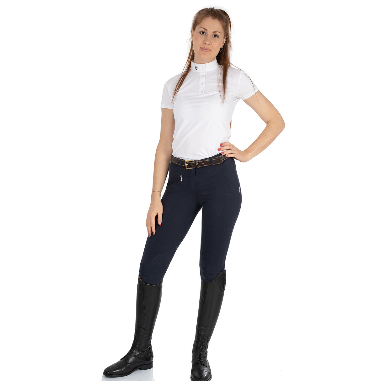 Equestro Selene Model Woman Breeches In Stretch Cotton #colour_blue