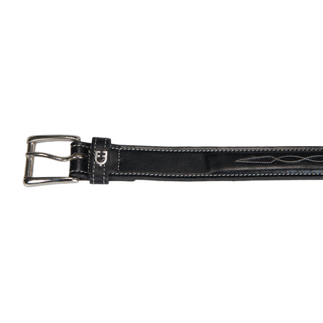 Equestro Leather Belt With Handcrafted Embroidery #colour_black