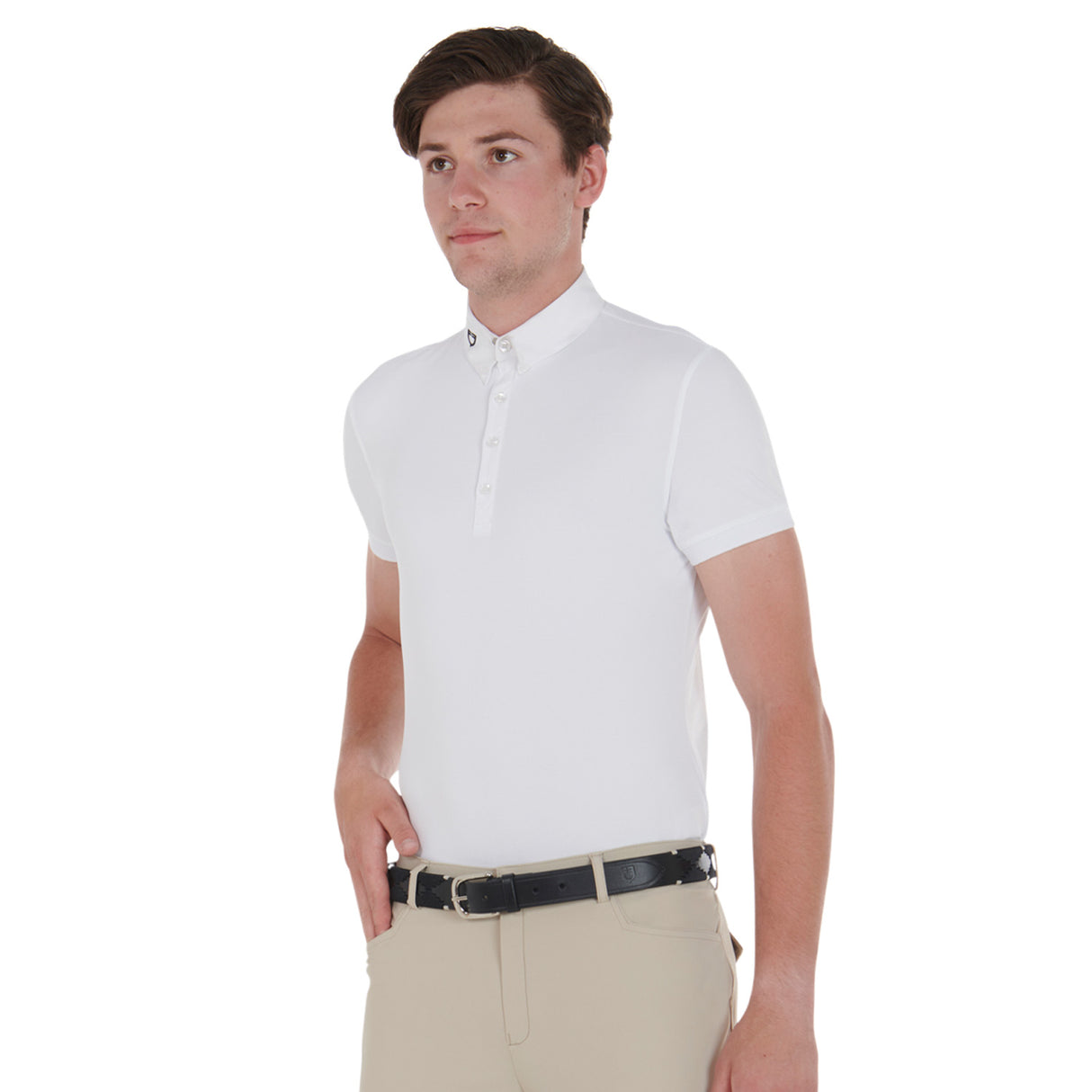 Equestro Leather Belt With Black And White Embroidery #colour_black