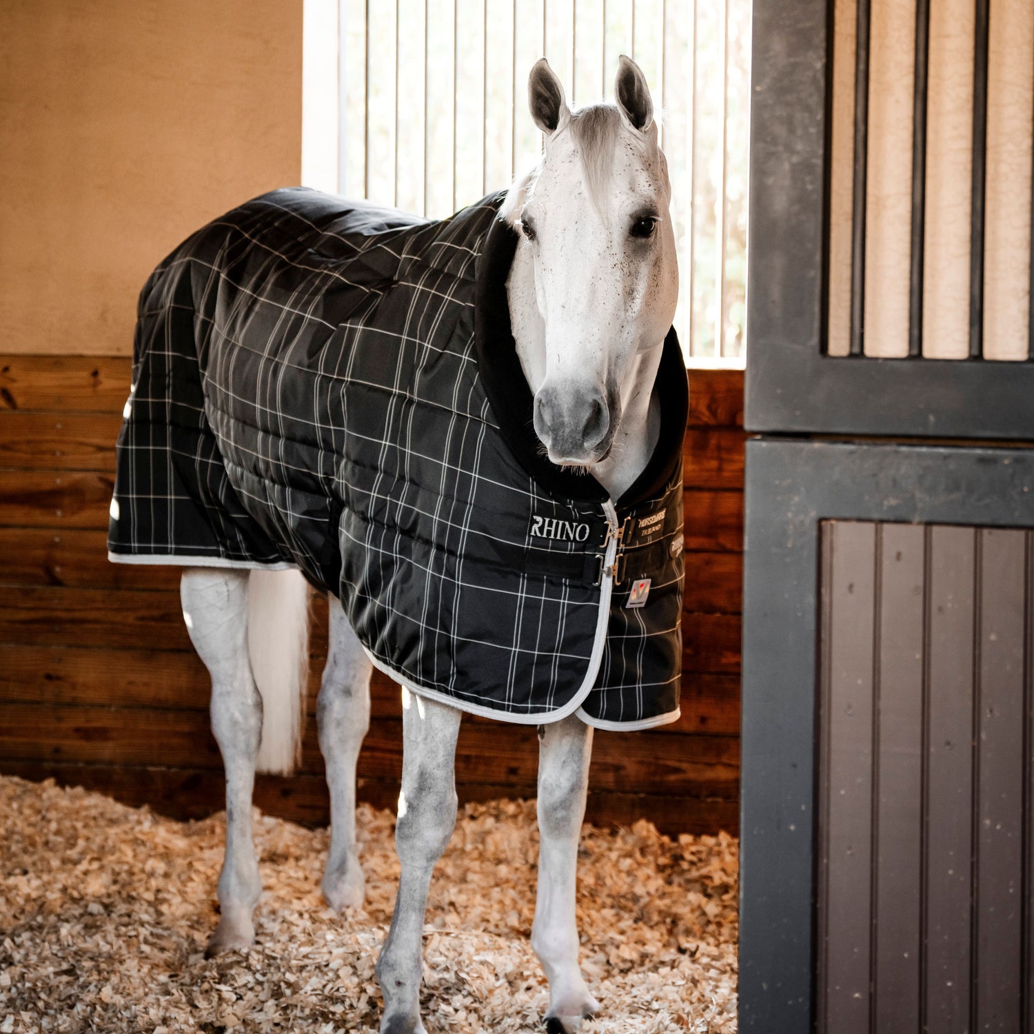 Horseware Ireland Rhino 350g Vari-Layer Stable Rug #colour_black-grey-white-check-grey
