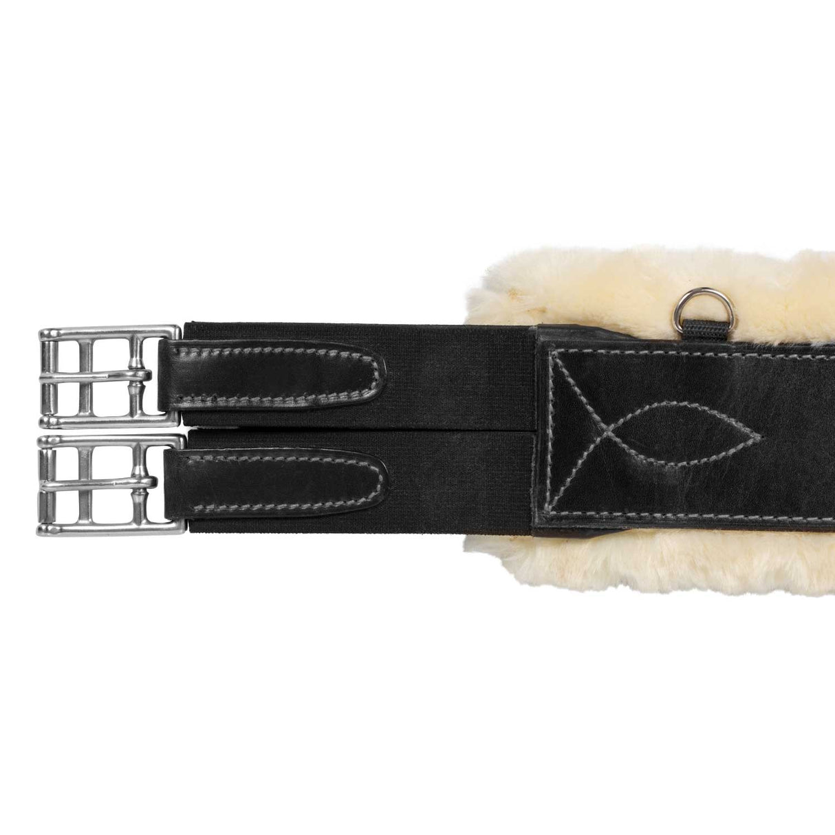Acavallo Jumping Girth Leather & Removable Faux Sheepskin #colour_black