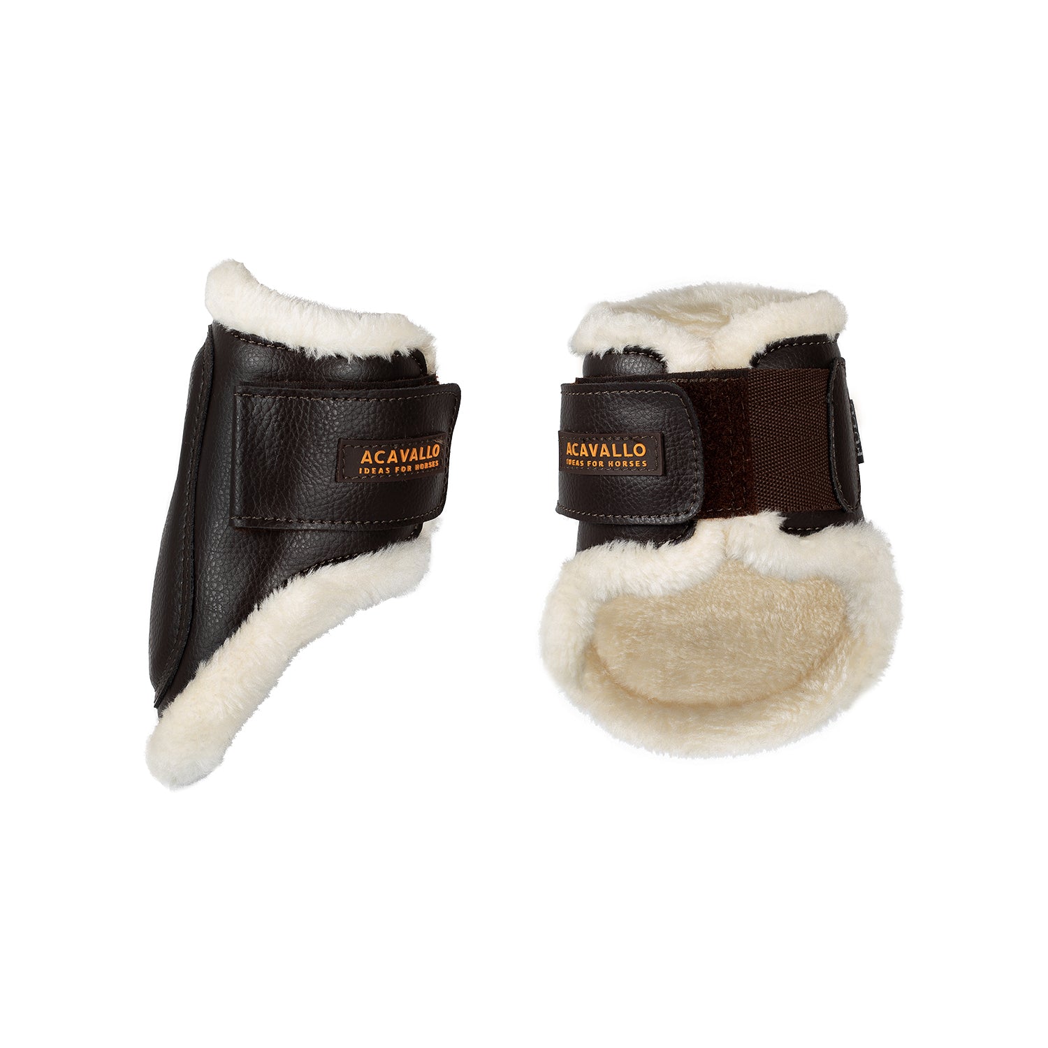 Acavallo Jumping Fetlock Boots Faux Sheepskin & Hook-And-Loop Closure #colour_brown