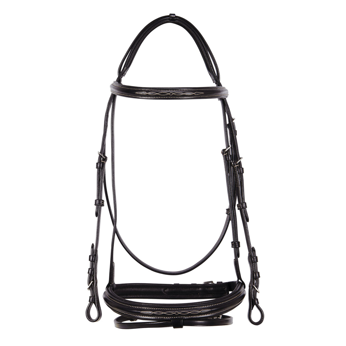 Equestro Leather English Bridle With Embroideries New #colour_brown
