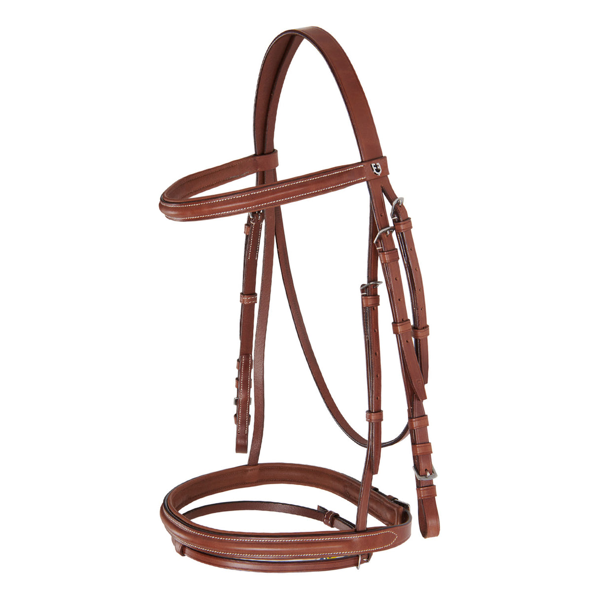 Equestro Leather English Bridle With Embroideries #colour_cognac