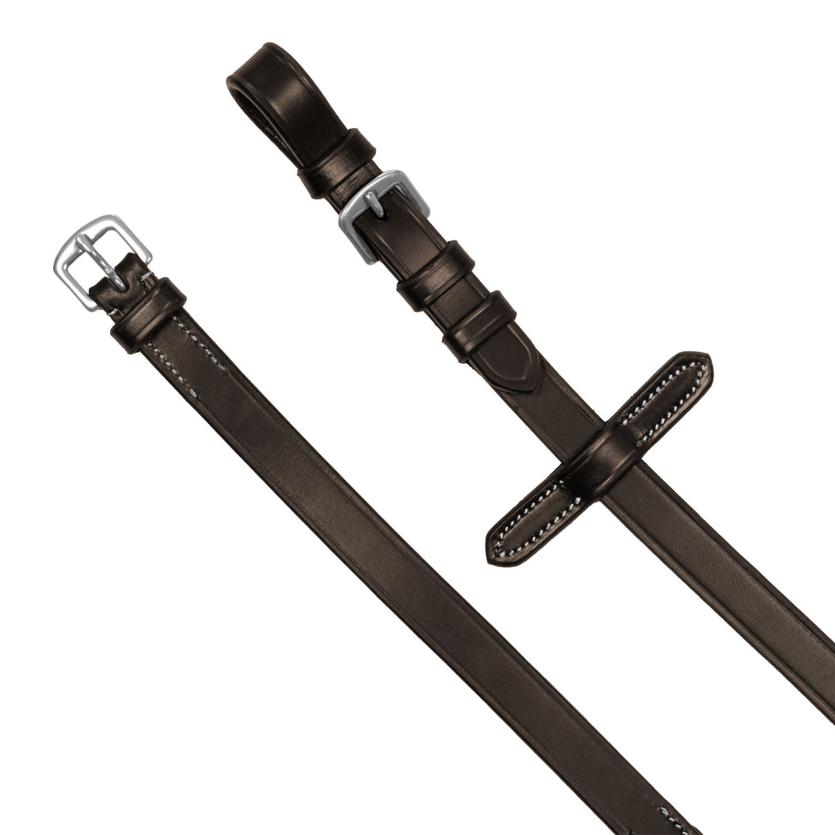 Equestro Solid Lettering Grip Rubber Reins Silver Fitting #colour_brown