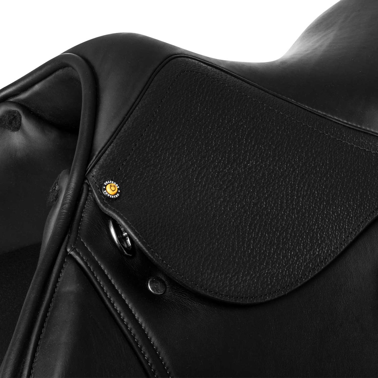 Equestro Earth Jumping Saddle In Double Leather With Embossed Logo #colour_black