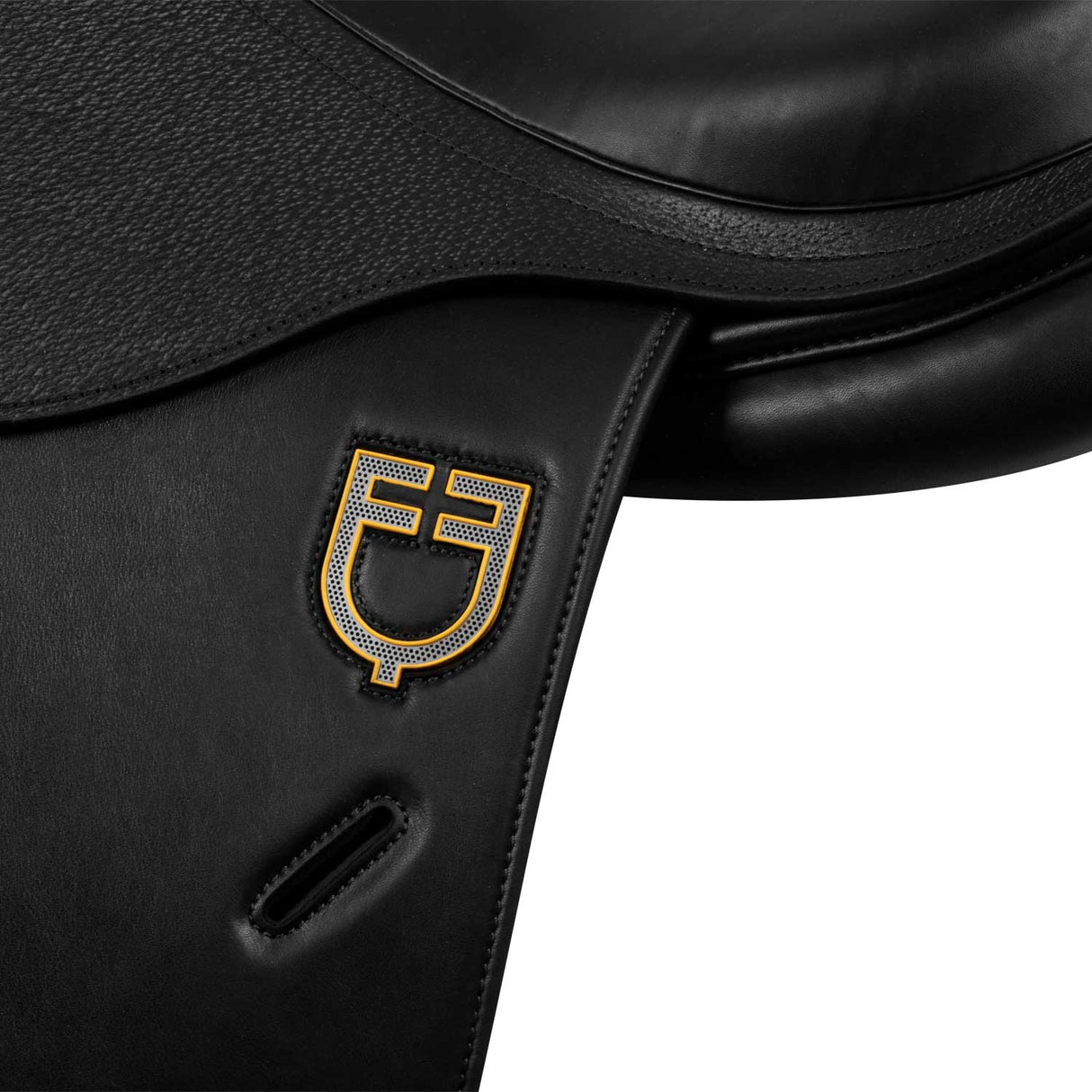 Equestro Earth Jumping Saddle In Double Leather With Embossed Logo #colour_black