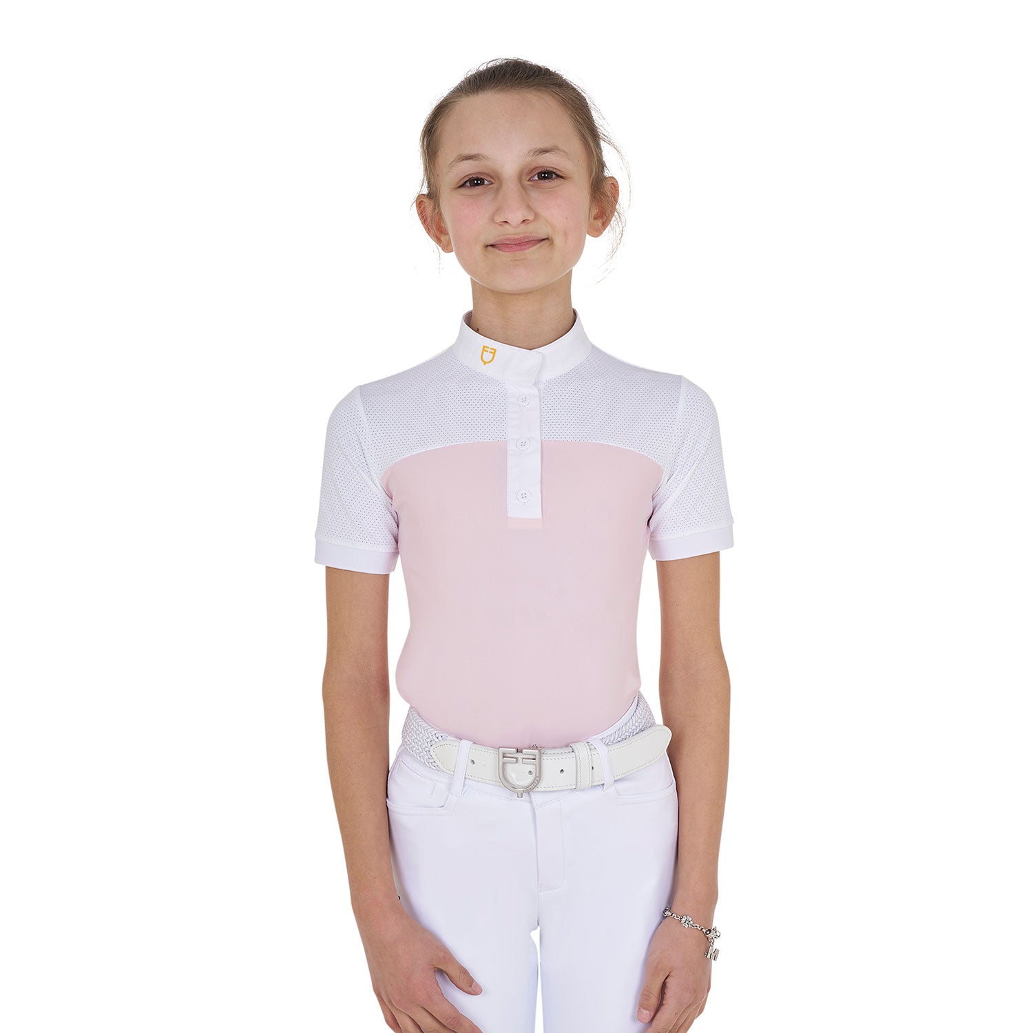 Equestro Girls' Slim Fit Competition Polo Shirt With Perforated Fabric #colour_pink