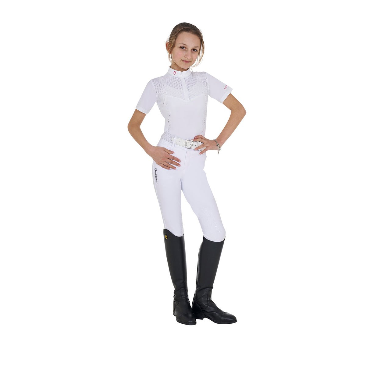 Equestro Girls' Slim Fit Competition Polo Shirt In Perforated Fabric