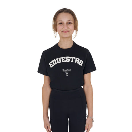 Equestro Girls' Horse Club Cotton T-Shirt #colour_black