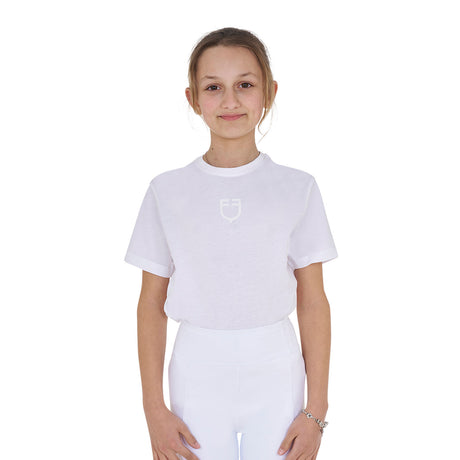 Equestro Girls' Basic Cotton T-Shirt With Tone On Tone Logo #colour_white
