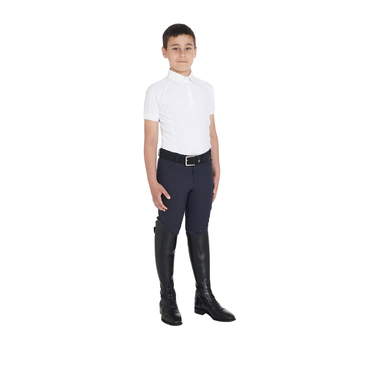 Equestro Boys' Slim Fit Competition Polo Shirt Four-Buttons #colour_white
