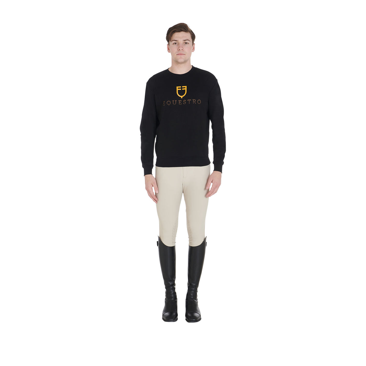 Equestro Men's Cotton Crewneck Sweatshirt With Logo On The Chest #colour_black
