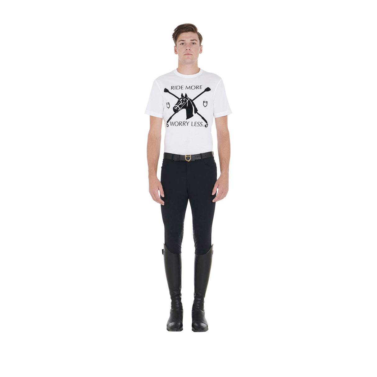 Equestro Men's Slim Fit T-Shirt With Equestrian Print #colour_white