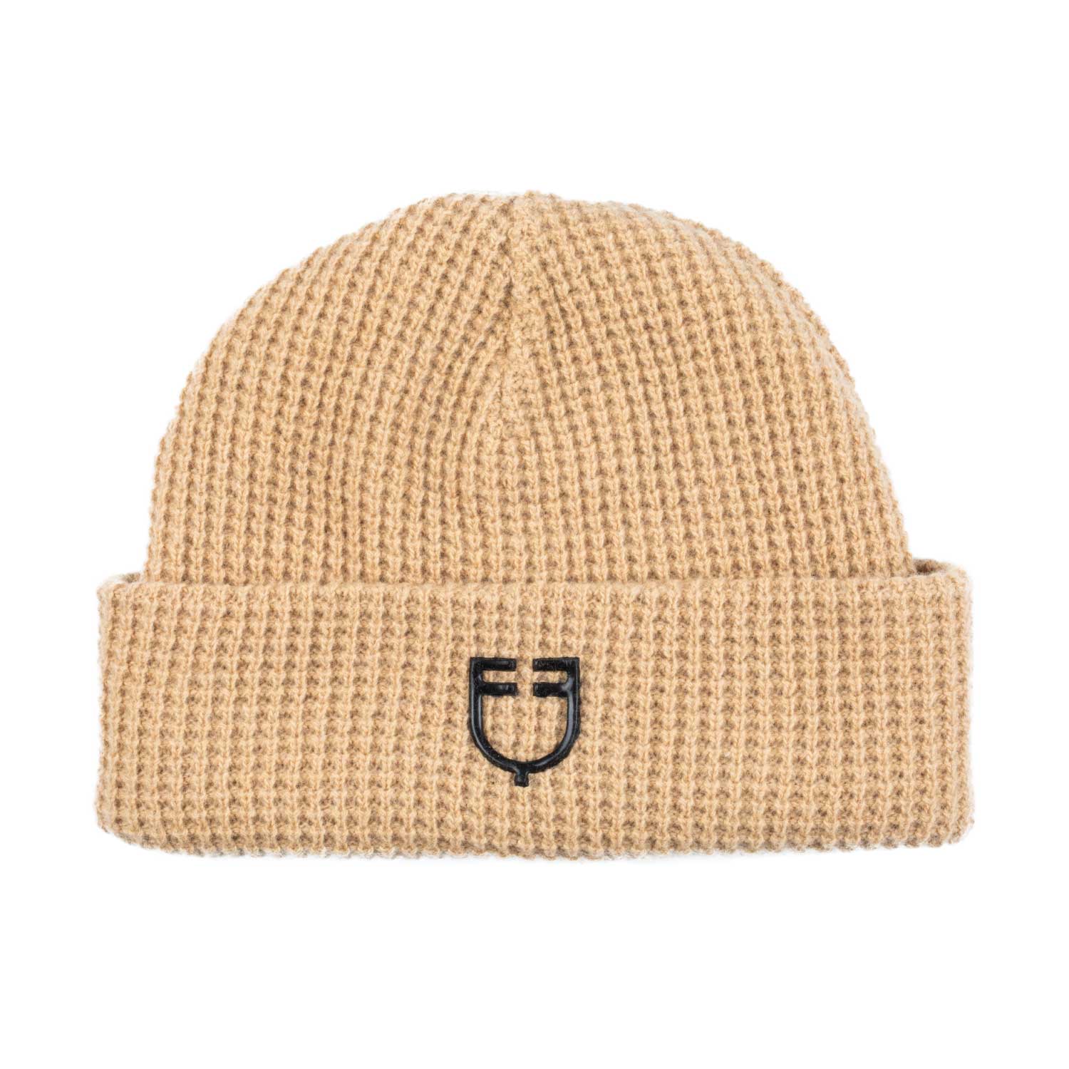 Equestro Unisex Ribbed Wool Beanie With Logo #colour_beige