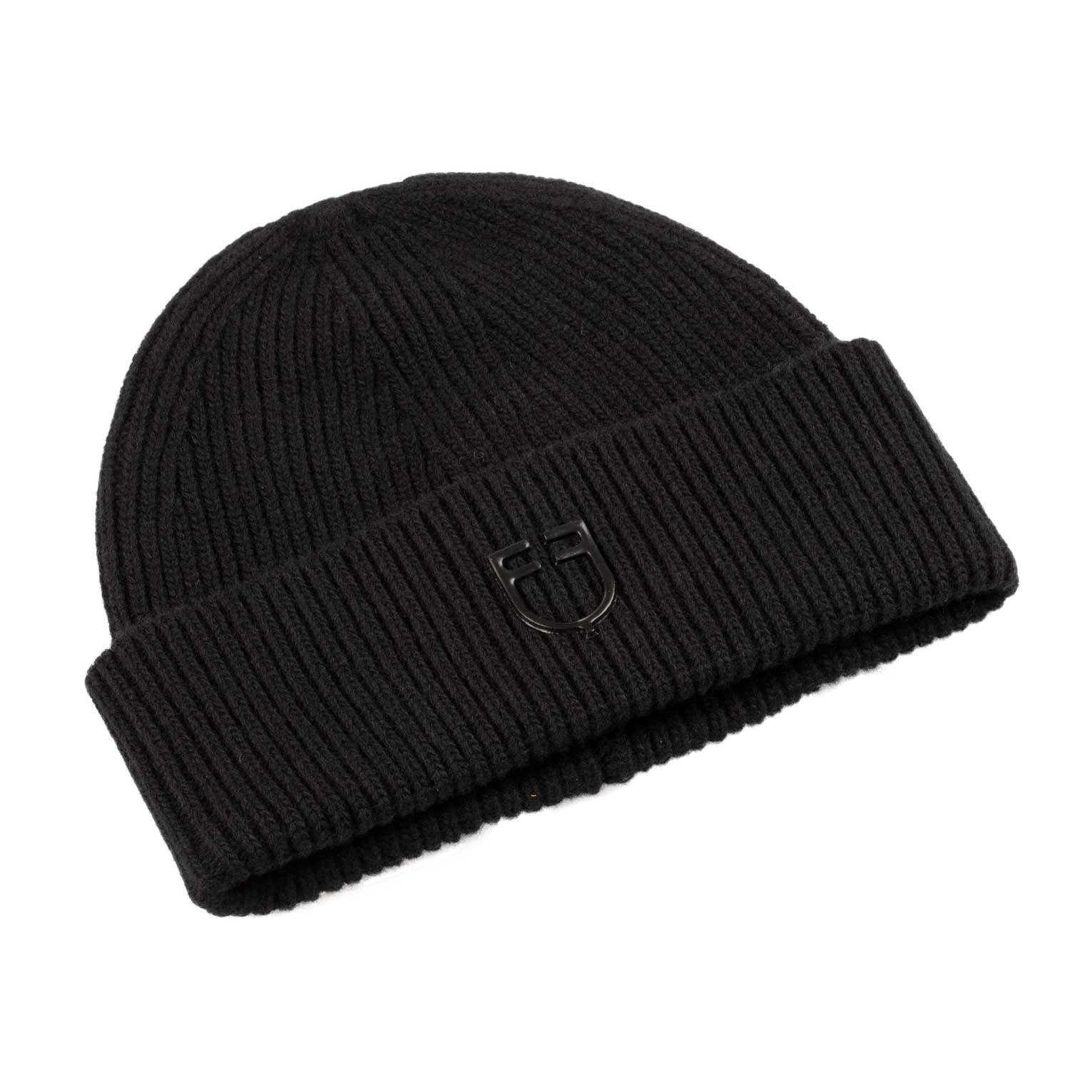 Equestro Unisex Knitted Texture Wool Beanie #colour_black