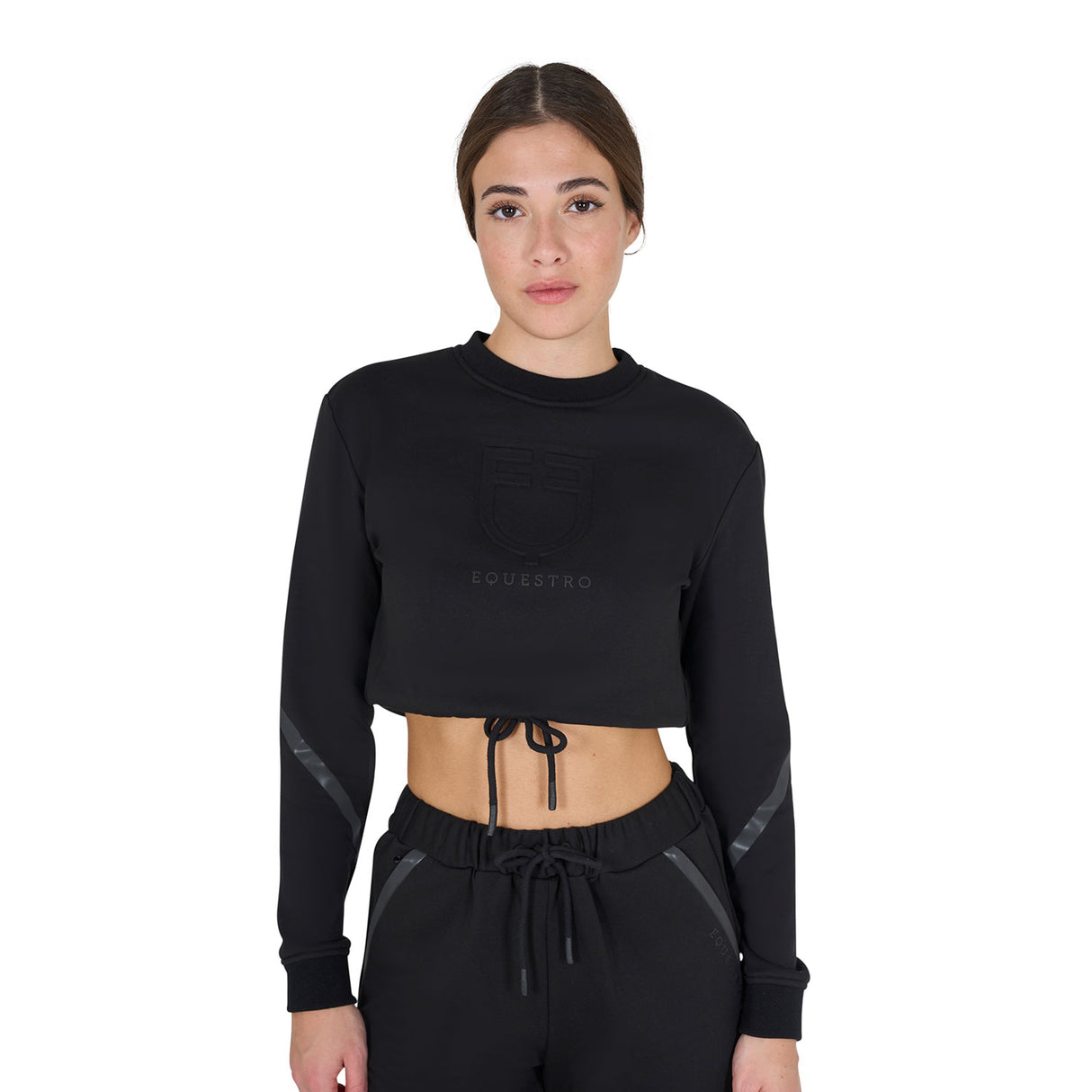 Equestro Women's Cropped Crewneck Sweatshirt #colour_black