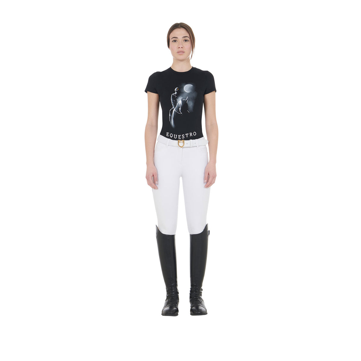 Equestro Women's Slim Fit T-Shirt Moonlight Print #colour_black
