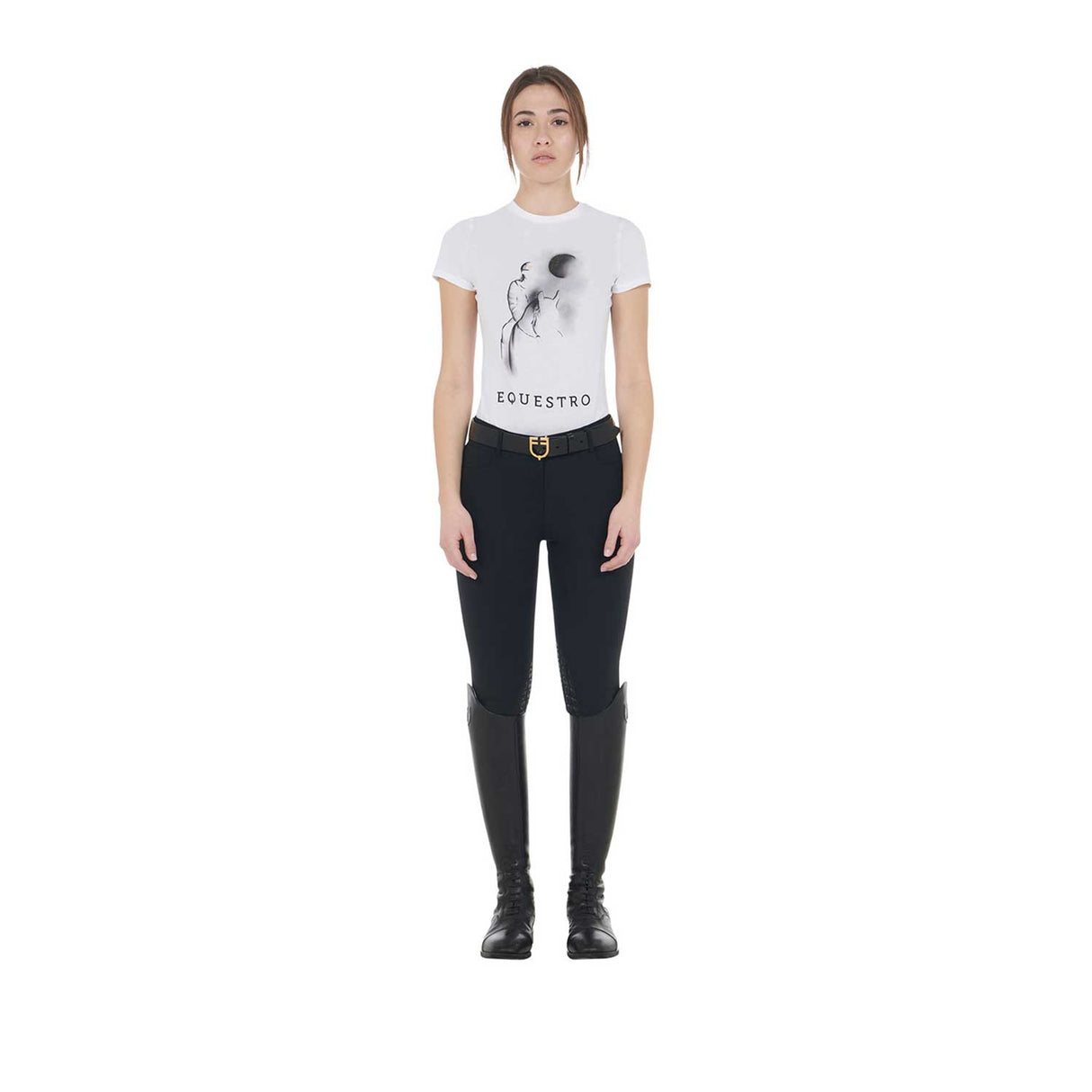 Equestro Women's Slim Fit T-Shirt Moonlight Print #colour_white