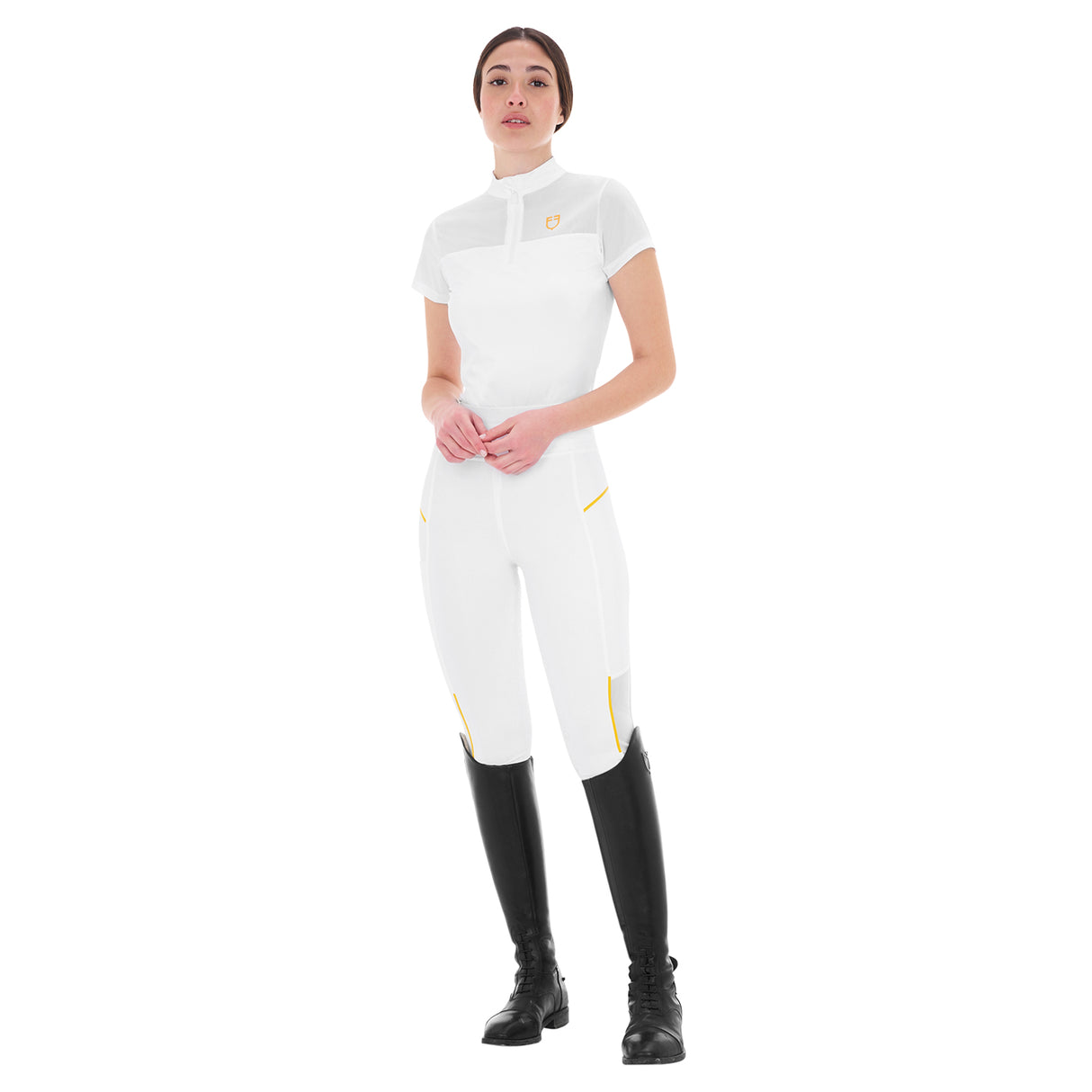Equestro Women's Slim Fit Leggings with Micro Mesh Inserts #colour_white