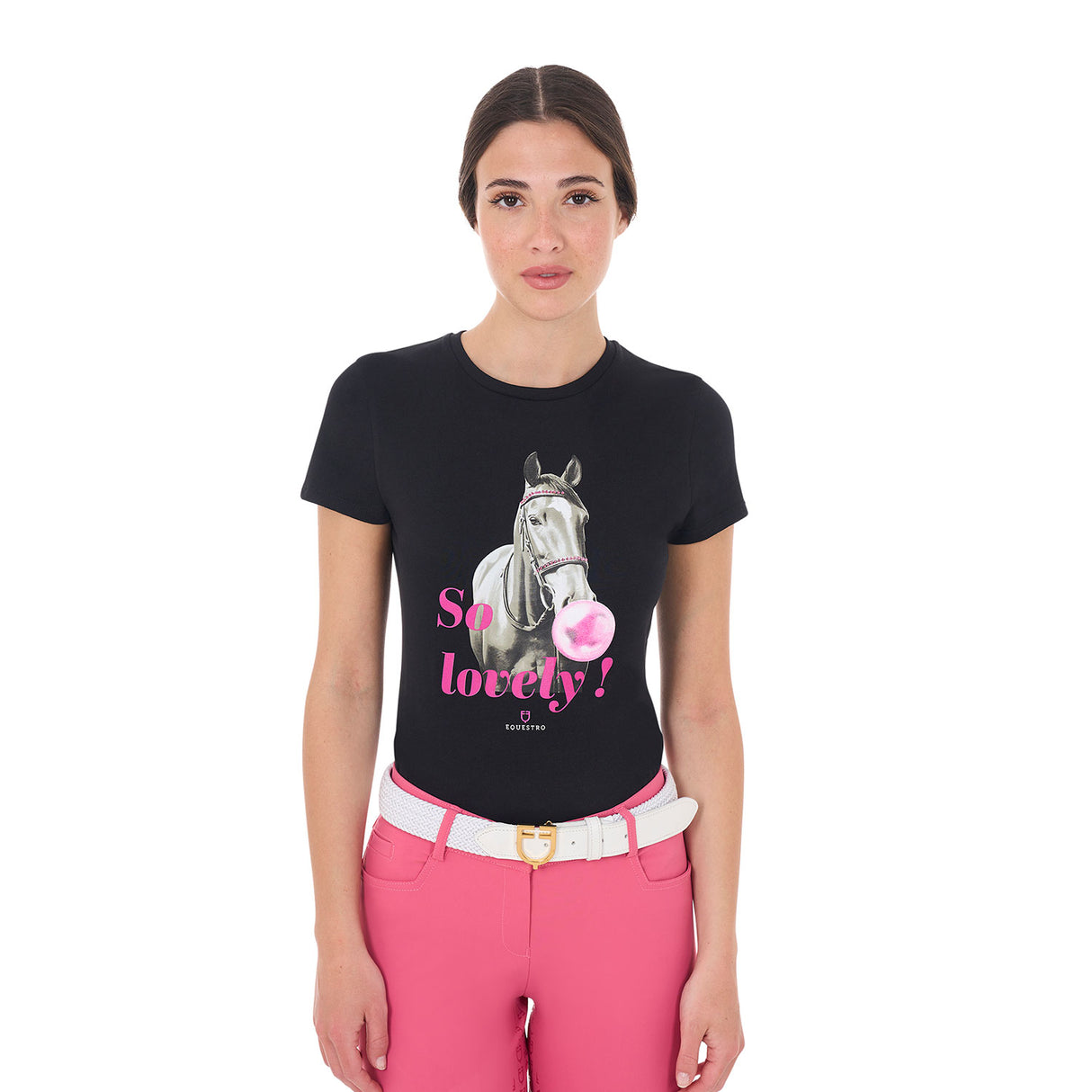Equestro Women's T-Shirt with So Lovely Print #colour_black
