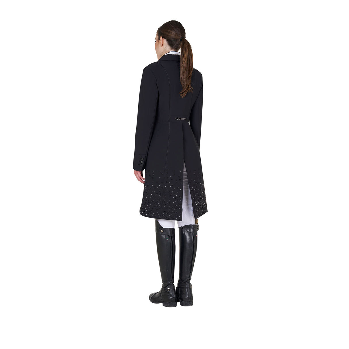 Women's tailocoat in technical fabric with rhinestones