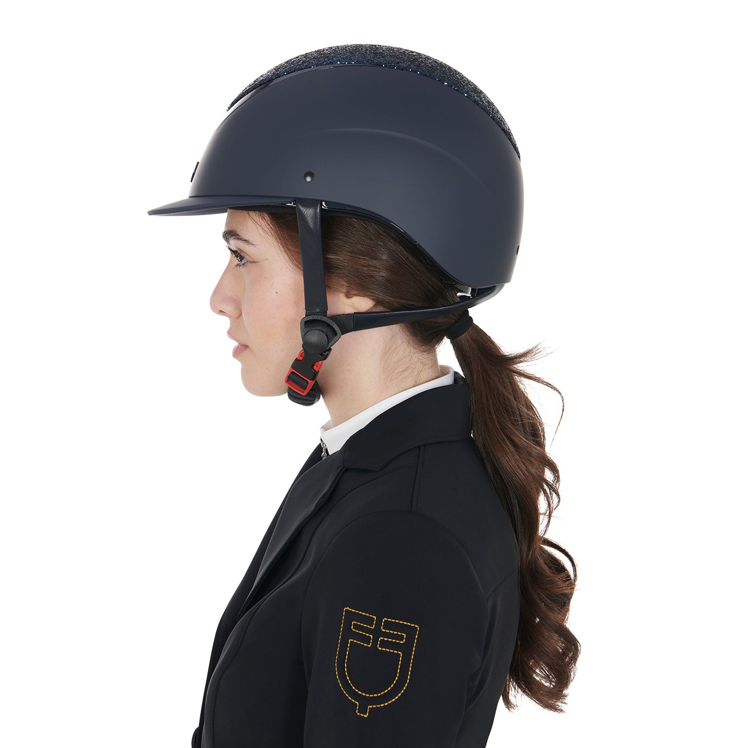 Equestro Narrow Visor Helmet With Rhinestones En 1384-2023 Homologation #colour_blue
