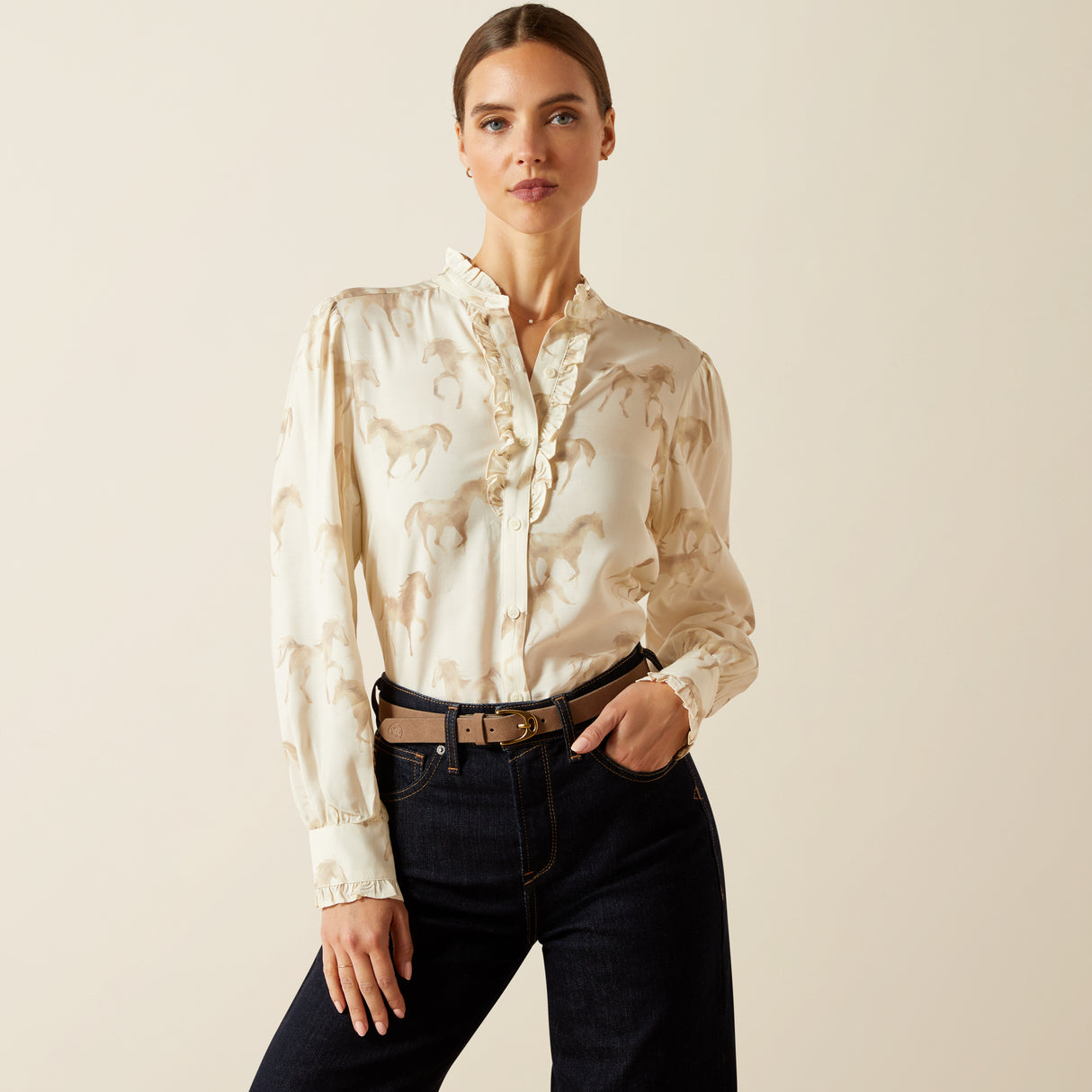 Ariat Women's Cricklade Blouse #colour_watercolor-horse-print