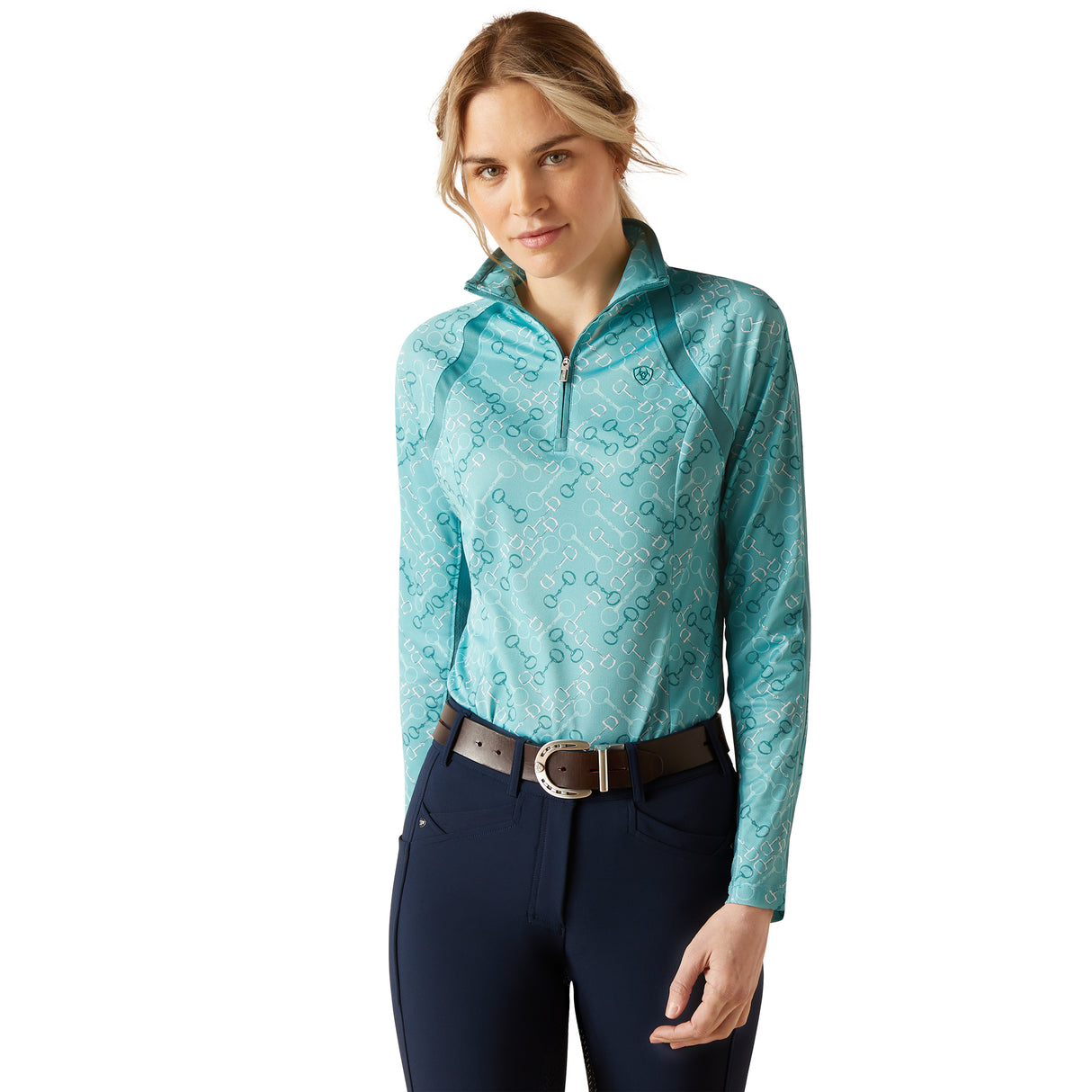 Ariat Women's Sunstopper 3.0 1/4 Zip Baselayer #colour_marine-blue-bit