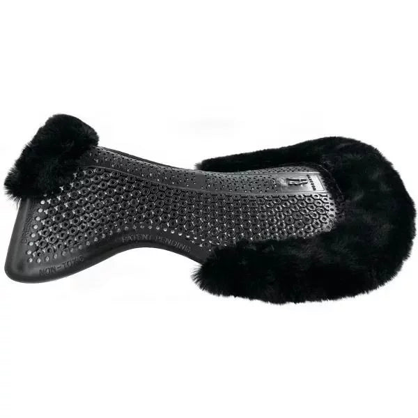 Horsena Regular Dressage Gel Pad with Rolled Edge Real Sheepskin #colour_black-black