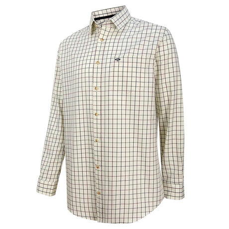 Hoggs of Fife Balmoral Men's Luxury Tattersall Shirt #colour_navy-wine
