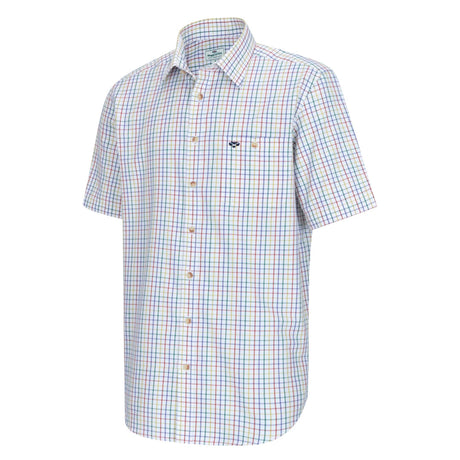 Hoggs of Fife Kessock Men's Short Sleeve Tattersall Shirt #colour_green-red-check