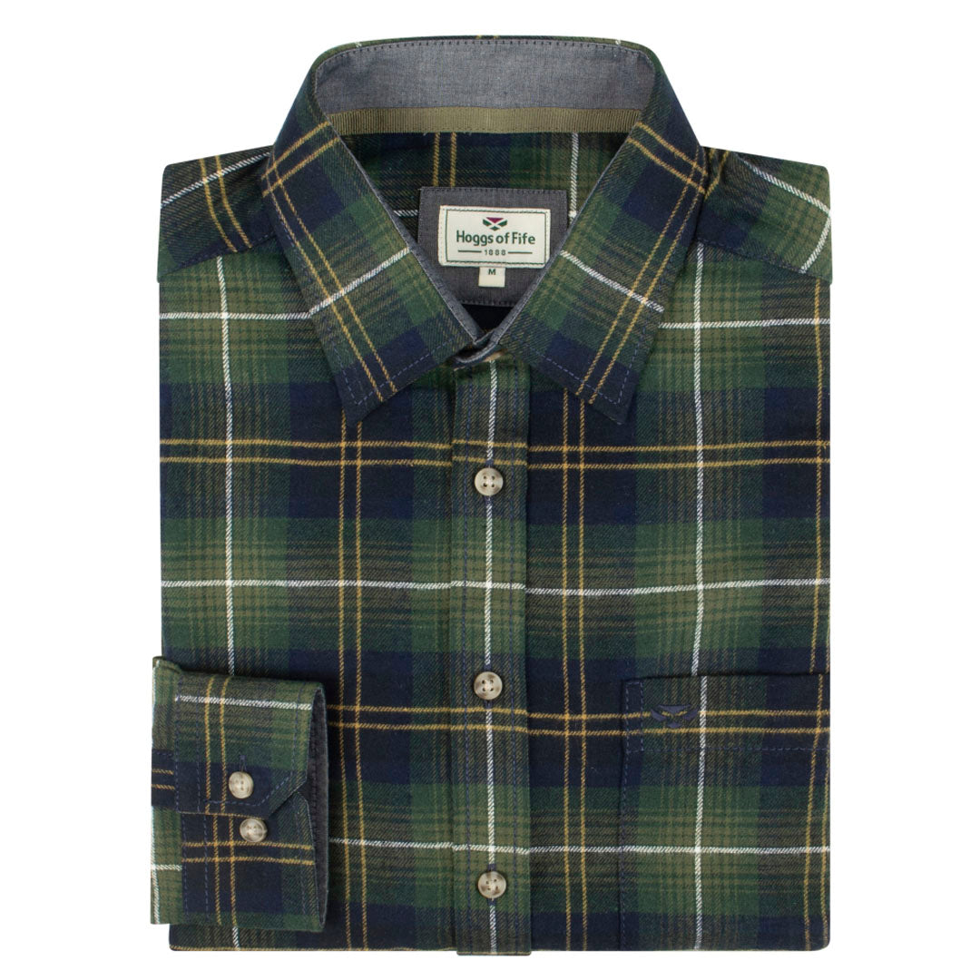 Hoggs of Fife Pitmedden Men's Flannel Check Shirt #colour_green-check