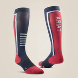 Ariat AriatTEK Slimline Performance Socks - Navy/Red #colour_blue