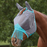 Weatherbeeta ComfiTec Deluxe Fine Mesh Mask With Ears & Tassels #colour_grey-turquoise