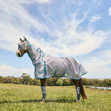 Weatherbeeta Comfitec Hexi Shield Dual Fly Mask #colour_silver-teal-blue
