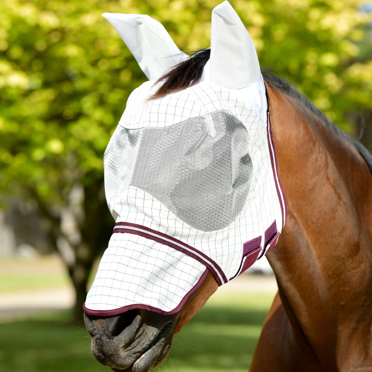 Weatherbeeta Hybrid Seasons Fly Mask #colour_white-maroon-silver