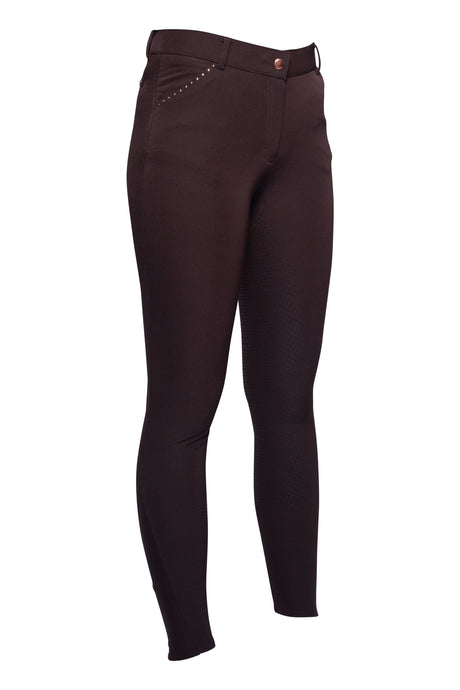 HKM Ladies Silicone Full Seat Riding Breeches -Rosegold Glamour- #colour_brown-rose-gold