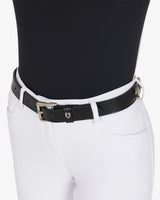 Equestro Leather Belt With Snaffle Bits And Rhinestones #colour_black-silver