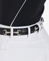 Equestro Leather Belt With Snaffle Bits And Rhinestones #colour_black-silver