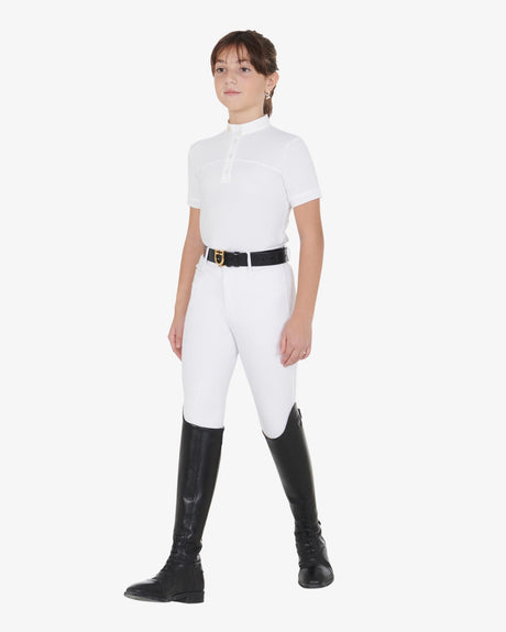 Equestro Girls' Slim Fit Competition Polo Shirt With Perforated Fabric #colour_white