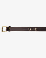 Equestro Leather Belt With Snaffle Bits And Rhinestones #colour_brown-gold