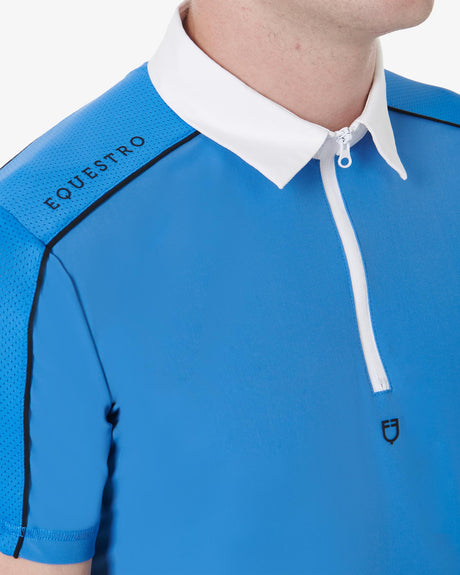 Equestro Men’S Short Sleeve Polo Shirt With Zip And Mesh Trim #colour_blue